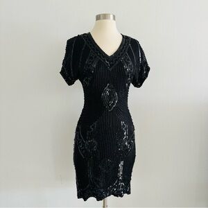 Vintage Stenay Beaded Sequined Black Dress 100% Silk